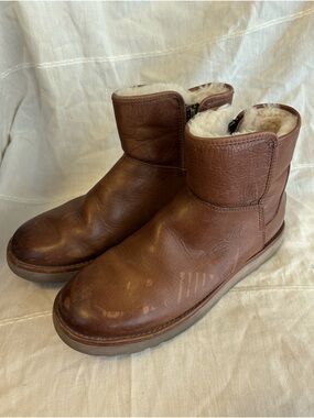 Ugg Abree Mini Leather Shearling Tan Boots 8